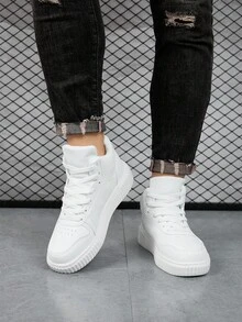 男士纯色休闲运动鞋，加大码男鞋，女士平底鞋（尺码36-45），男士高帮休闲鞋，女士休闲运动鞋，新款春夏经典白色时尚百搭休闲鞋，轻便透气新款女鞋，返校学生鞋，日常休闲户外步行鞋，时尚高帮街头舞蹈鞋（男童款） - 白色 - 查看 8