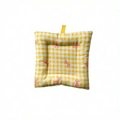 [Chic Coaster] Pink & White Chic Bow Print 1pc Coaster | Gingham Checkered Design With Floral Border, Perfect For Kitchen & Home Decor