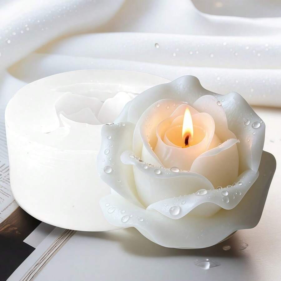 1个3D立体玫瑰蜡烛模具 - 可重复使用的柔性硅胶花卉模具，适用于蜡烛和肥皂制作 | 精致花瓣细节，粘土和蜡浇铸模具 | 花卉造型DIY工艺品，适合家居装饰、生日礼物、母亲节礼物、情人节礼物和婚礼装饰 | 不粘工艺爱好者工具