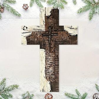 1pc Vintage Wooden Cross Wall Art, 8x12 Inch Retro Christian Hanging Cross Plaque, Religious Home Decor, Spiritual Wall Sign For Home Bedroom, Birthday Gift, Indoor Outdoor Use, Wooden Made, No Electricity Required