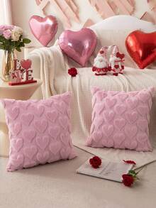 2件套情人节心形毛绒枕套，3D心形蓬松枕套，现代简约风格，适合客厅、卧室、户外使用，四季皆宜，是生日、毕业等场合的理想礼物。