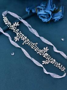 1pc Elegant Rhinestone Bridal Sash, Shiny Fashion Waist Belt Suitable For Dresses, Gowns, And Jumpsuits - Silver - View 7