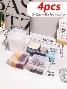 Set de 4 cutii de depozitare pentru baie, include dozator, borcane, organizator de machiaj, suport pentru bețișoare de bumbac, suport pentru ojă, cutie pentru lentile de contact - Recipiente de depozitare de birou care economisesc spațiu cu capace pentru cosmetice