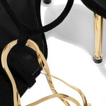 Sandalias de tacón alto para mujer Sandalias de tacón alto con tiras para mujer Novedades de verano Tallas grandes europeas y americanas Nuevo estilo Sandalias de tacón alto con tiras Diseño sexy con cadena Tallas grandes para mujer Zapatos de mujer con tiras de cadena metálica Tacón ultrafino Sandalias de punta recta Sandalias elegantes con punta cuadrada seductora - Negro - Ver 5
