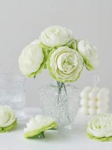 12/24 peças de flores artificiais de peônia, cabeças de flores de peônia simuladas com hastes para decoração de festas de casamento, decoração de bolos e centros de mesa para sala de estar, plantas artificiais, decoração de outono, decoração de quarto, mesa, jardim, artigos de decoração para ambientes. - Menta verde - Ver 3