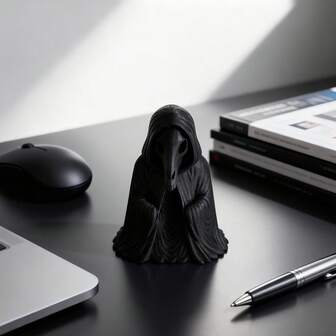 1pc Gothic Style Hooded Black Robe Ghost Horse Mysterious Statue Decor, Creepy Skeleton Grim Reaper Figurine For Desk, Car, Room Decoration, Ideal Gift For Study, Office, Escape Room, Eid, Valentine''s Day, Easter, New Year