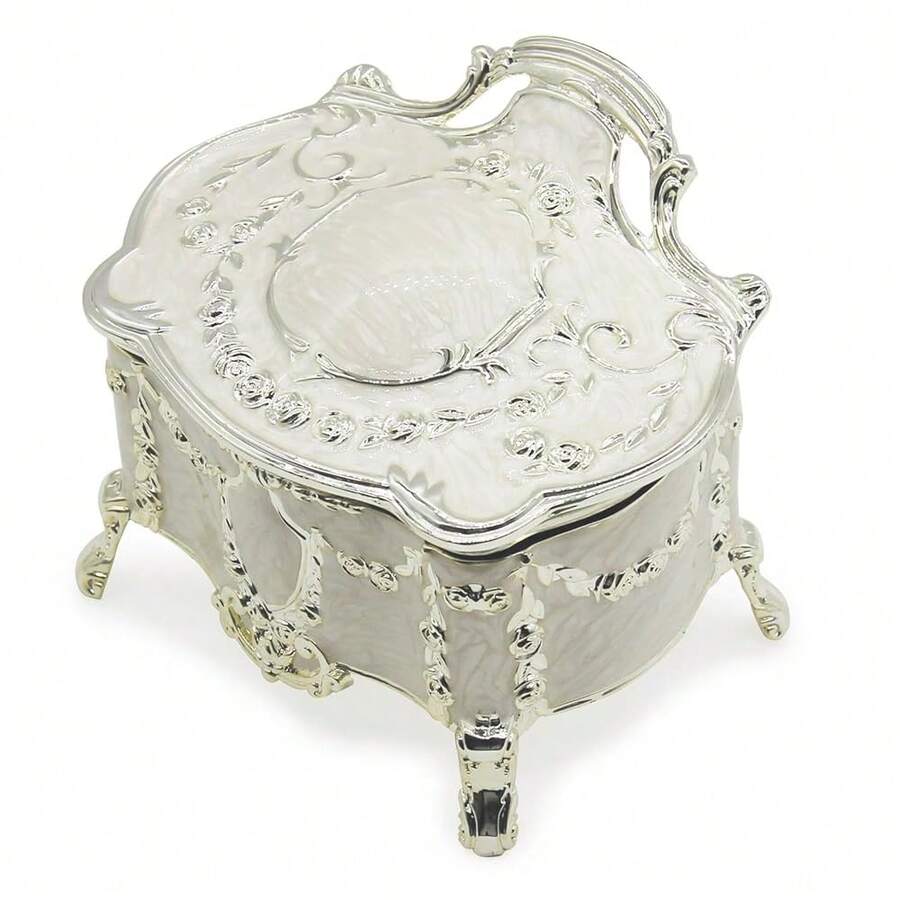 Luxury Vintage Metal Alloy Jewelry Box Ring Trinket Case Christmas Birthday Gift, Small,Beige,Small - Small - View 1