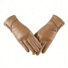 Women's Autumn Winter Fashion Genuine Leather Touchscreen Gloves, Fashionable Women's Gloves With Fleece, Warm, Soft, Casual Outdoor Gloves| Genuine Leather Gloves, Suitable Outdoor Cycling And Driving, Essential Winter Warmth - màu đen - Xem 11