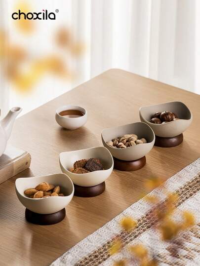 choxila 1pc Vintage Fruit Bowl With Sturdy Wooden Base - Reusable Multipurpose Dessert Bowl For Home And Restaurant, Hand Wash Only, Creative Fruit Snack Cup, Novelty Tableware, Textured Surface | Kitchen Decor | Ramadan Gifts