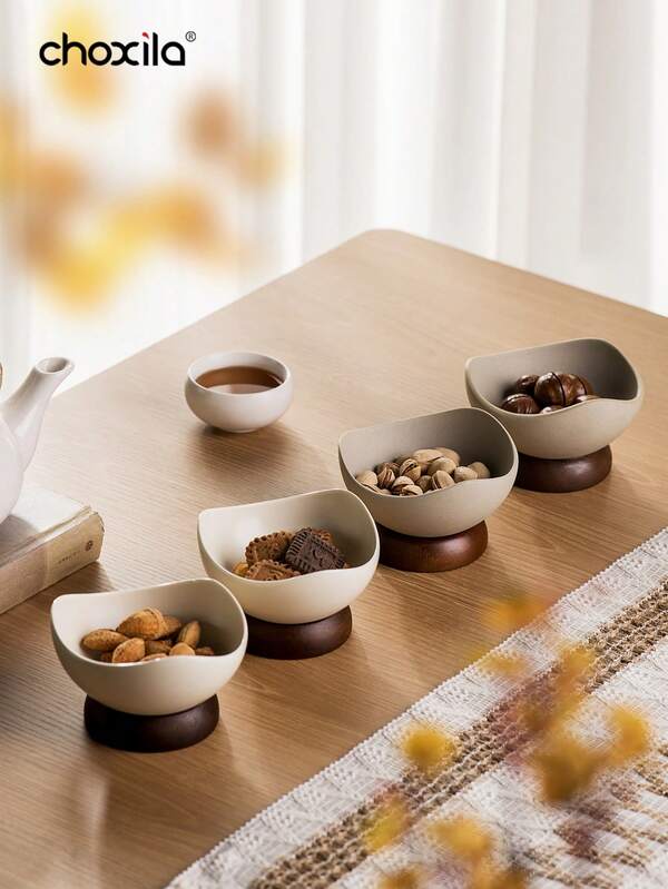 choxila 1pc Vintage Fruit Bowl With Sturdy Wooden Base - Reusable Multipurpose Dessert Bowl For Home And Restaurant, Hand Wash Only, Creative Fruit Snack Cup, Novelty Tableware, Textured Surface | Kitchen Decor | Ramadan Gifts