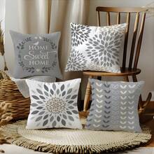 MEMNUN 4 piezas Fundas de cojín modernas y sencillas con estampado geométrico gris, floral y de hojas "Home Sweet Home", de tela de terciopelo melocotón con impresión de un solo lado, en tamaños 17.7*17.7in(45*45cm)/19.69*19.69in(50*50cm)/15.75*15.75in(40*40cm), adecuadas para la decoración del hogar, cojines de sofá de la sala de estar, todo el año, gran regalo - Multicolor - Ver 11
