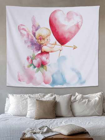 1pc Valentine's Day Cupid Arrow Heart Decorative Wall Hanging Tapestry For Living Room, Kitchen, Bedroom, Background Decor