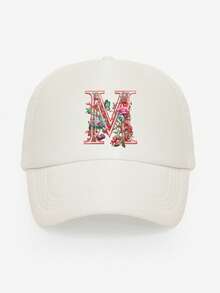 1pc Unisex Butterfly & Flower Letter Print Breathable Mesh Cap, Choose From 26 Letters, Fashionable Lightweight Sun Protection Hat For Spring/Summer Outdoor Daily Use, Suitable As Gift - White - View 9