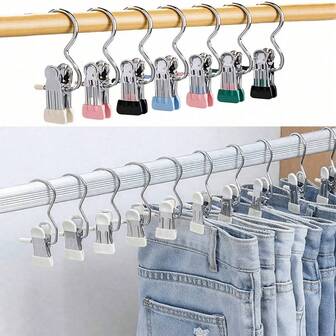 20pcs Premium Portable Clothes Clips, Adjustable Metal Pants/Clothes Hangers With Clips, Hanging Clips For Hats/Socks/Pants/Skirts/Tops/Underwear/Dolls/Boots, Portable Hanging Clips, Decorative Clothing, Decorative Holiday Decor Pants And Skirt Hangers, Suitable For All Seasons