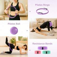 14 Inch Pilates Circle Set, Double-Layer Thick Handle, 3 Resistance Bands (20/30/45 Pounds), Anti Slip Mini Ball+Storage Bag, Including Training Guide - Purple - View 7