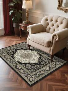 1件装节日风格奢华复古图案客厅卧室地毯，柔软短绒地毯，采用亲肤天鹅绒面料制成，易于清洁，是客厅、卧室、家庭聚会的理想装饰地毯。
