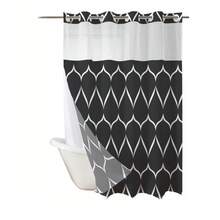 Geometric Wavy Shower Curtain Without Hooks, Double-Layer Shower Curtain With Inner Lining, Soft Polyester Fabric, Fashionable And Simple Style Home Decoration, Bathroom Accessory, 72x75in - 黑色 - 查看 1