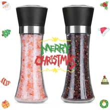 Premium Pepper And Salt Grinder Set Of 2-Refillable Coarseness Adjustable Pepper Mill Shaker With Glass Body For Home,Kitchen(Two Pack) - 黑色 - 查看 1