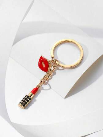 1pc Handmade DIY Rhinestone Lipstick Lip Keychain, Luxury Metal Faux Red Lipstick Keyring Pendant, Gift For Mother, Girlfriend, Handbag Accessory, Event Giveaway, Suitable For Daily Use, Gift For Best Friend