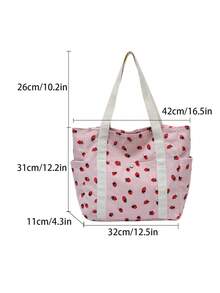 1pc Women's Fashion Commuter Strawberry Print Shoulder Bag, Portable Versatile Large Capacity Shoulder Tote Bag, Suitable For Dates, Shopping, Outings, Travel - Pink - View 9