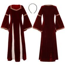 Renaissance Vintage Medieval Princess Queen Costume, Musical Theater Stage Performance Outfit, Palace Style Flared Sleeve Long Dress - Multicolor - View 13