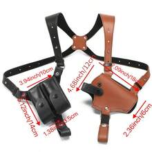 Toc reglabil din PU pentru axilă - culoare bicoloră, cu încărcător, compatibil cu revolver și alte tocuri universale, accesoriu de Halloween potrivit pentru petreceri cu tematică magică și jocuri de rol, temă de aventură, estetică cowboy, structură durabilă. - Schema de culori negru și maro - Vizualizare 9