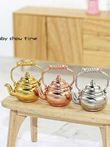 1pc Elegant Mini Metal Vintage Teapot, Water Kettle, 1:12/1:6 Dollhouse Kitchen Accessory Decor, Dollhouse Kitchen Supplies, Suitable For Halloween/Thanksgiving/Christmas/Valentine's Day Interesting DIY Decoration - Multicolor - View 2