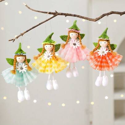 1pc Easter Checkered Skirt Daisy Flower Angel Creative Pendant Decoration Party Diy Valentine's Day, Mother's Day, Easter Home Window Decoration Pendant Suitable For Spring Wedding Indoor And Outdoor Decoration Pendant