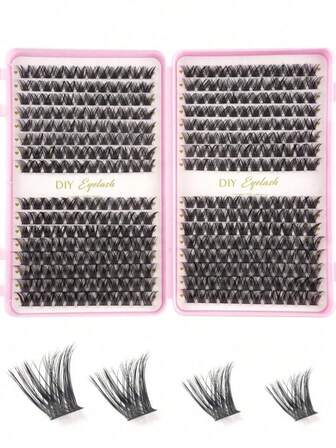 384片10-14毫米单根假睫毛DIY睫毛嫁接教程，睫毛簇，完美打造猫眼、洋娃娃眼和自然妆效，睫毛簇，睫毛嫁接套装，睫毛嫁接产品，睫毛簇套装，睫毛夹，睫毛簇套装，簇状假睫毛，DIY睫毛嫁接套装
