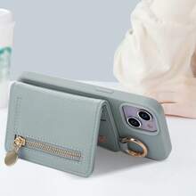 Notebook Style One Shoulder Fashion Smartphone Protective Case, Shoulder Strap, Ring Holder, Notebook Style Mirror, Women, Lightweight, PU Leather Smartphone Protective Case With Stand Function, Horizontal Stand Function, Wallet, Ring Holder, Adjustable Length, Zipper, Lightweight, Shock-Resistant