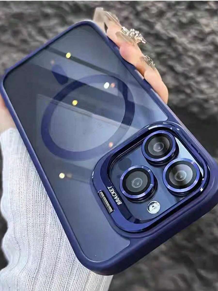 三合一磁吸金属框镜头保护套/支架手机壳，兼容 17/17Pro/17Pro Max/16/16Pro/16Pro Max/15/15Pro/15Pro Max/14/14Pro/14Pro Max/13/13Pro/13Pro Max/12/12Pro/12Pro Max/11/17 Pro Max，亚克力防摔硬质保护壳 - 寶藍色 - 查看 1