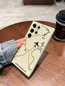 Travel-Nspired Airplane Route Desian Case For Samsung Galaxy S24 S23 S22 Ultra Plus,Suitable For IPhone 17 Air,IPhone16/IPhone15/XR/7p8p/P12promax/P13promax/P14PROMAX/P13/P14/P11/P12/P14, XS/S/XSMAX/, Cute & Fashionable Thick Protective Cover - 黑色 - 查看 4