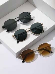 3 件装男士金属几何时尚眼镜，适合驾驶海滩派对配饰，适合夏季海滩度假、户外、旅行，适合返校时尚学院风