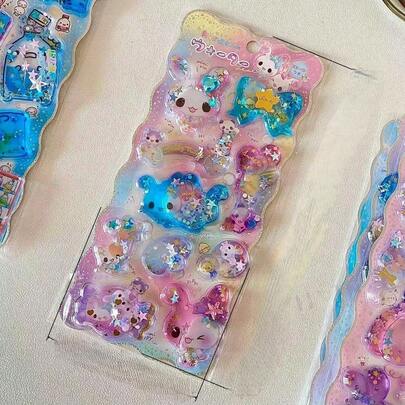 随机赠送1张可爱动物装饰3D贴纸，适用于剪贴簿、DIY日记、可爱文具等。