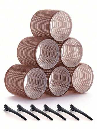 12Pcs/Set Jumbo Hair Curlers Rollers 6.5cm/2.56in Self-Grip Rollers Kit With 6Rollers And 6Clips, Salon Quality Curlers For Diy Hairstyling, Heatless Rollers, Hair Rollers, Heatless Curls, Hair Curler, Hair Products And Accessories For Barber Salon Beauty Back To School, Travel Holiday Essentials, Hair Curler, Rollers Hair Curl, Christmas, Hair Curler, Curly Hair Products, Hair Curl, Hair Roller, Rollers For Hair