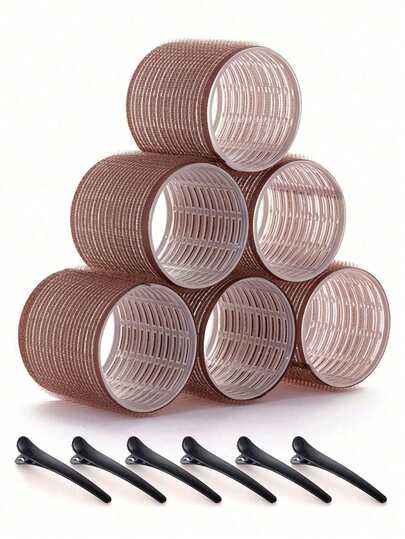 12Pcs/Set Jumbo Hair Curlers Rollers 6.5cm/2.56in Self-Grip Rollers Kit With 6Rollers And 6Clips, Salon Quality Curlers For Diy Hairstyling, Heatless Rollers, Hair Rollers, Heatless Curls, Hair Curler, Hair Products And Accessories For Barber Salon Beauty Back To School, Travel Holiday Essentials, Hair Curler, Rollers Hair Curl, Christmas, Hair Curler, Curly Hair Products, Hair Curl, Hair Roller, Rollers For Hair