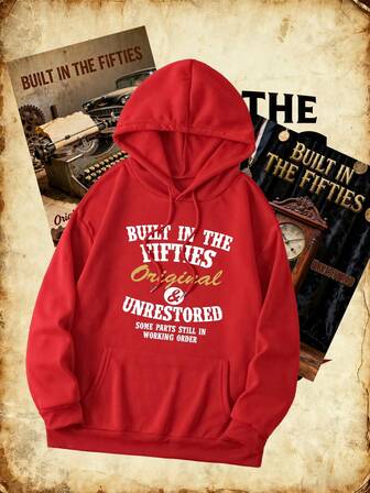 Plus Size Women's Daily "BUILT IN THE FIFTIES Original & UNRESTORED SOME PARTS STILL IN WORKING ORDER" Text Pattern Hooded Long Sleeves Casual Spring/Summer/Fall Women's Plus-Size Long-Sleeved Hoodie Sweatshirt Christmas Going Out Tops Women,Vacation Outfits Women