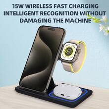 3-In-1 Foldable Wireless Charging Station, Compatible With IPhone 15, 14, 13, 12, 11/Pro/Max/Mini/Plus, 3/2/Pro And 1-9 Series, Magnetic USB Charging Base With LED Indicator Light, Black, Apple Charging Station | Modern Charging Station | Minimalist Charging Pad, Suitable For Office, Dorm And Home Office Dorm Home Wireless Charger, Phone Charger - Black - View 5