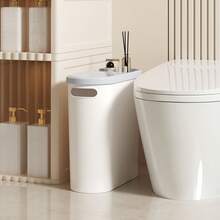 Compact White Plastic Trash Can With Built-In Handle, Rust-Resistant, Space-Saving Design, Odor-Proof Lid - Perfect For Bathroom, Laundry Room And Home Office, Home Office Waste Disposal | Polished Finish | Odor-Proof Lid - Thickened and Durable - View 8
