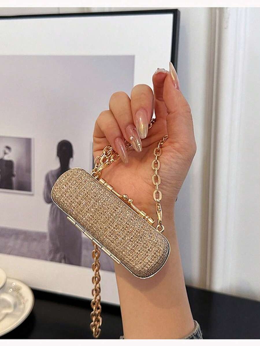 2025新款迷你个性化口红造型斜挎包，时尚链条肩带单肩包 - 金色 - 查看 1