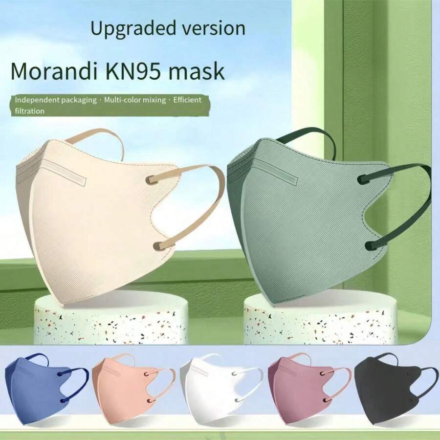 20pcs 4D KN95 Adult Face Masks, Upgraded Solid Color High Filtration Masks, Skin-Friendly Morandi Masks For All Seasons - Multicolor - View 1