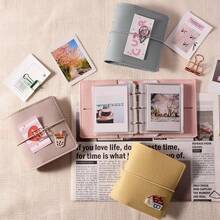 Mini Instant Camera Soft Leather Pocket Photo Album, 25 Sheets 50 Pages Refillable Mini Album With 3-Ring Transparent Photo Card Loose-Leaf Holder, Idol/Star Fan Card, Couple Photo, Portable Collection Book, Card Album, 3-Inch Photo High-Quality Loose-Leaf Photo Album - Multicolor - View 10