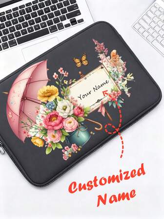 1 pieza Funda personalizable para portátil de 13 pulgadas con patrón floral impreso, maletín minimalista, funda protectora para portátil, bolso de viaje, organizador de documentos