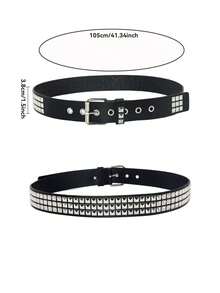 Street 1PC Stylish Punk Style Rivet Decor Versatile Jeans Belt Dress Belt Halloween Summer, School Fall, Autumn, Halloween - màu đen - Xem 5