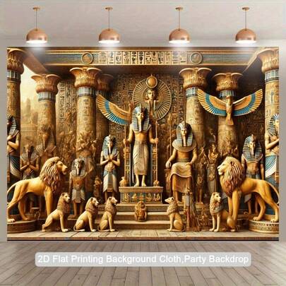 1 pieza Bandera de fotografía de 2D de estilo egipcio antiguo, Bandera de poliéster de 2D, Tapiz de fondo de 2D para fiesta, Decoraciones de bandera interior/exterior, Accesorios de estudio de fotografía, Decoraciones de fiesta de cumpleaños