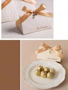 20pcs-Paper Gift Box, Premium Wedding Favor Boxes, Wedding Candy Box, Handheld Candy Gift Boxes, Exquisite European-Style Triangular Pearl Floral Design, Perfect For Mother's Day, Wedding, Birthdays, Anniversaries, And Holiday Parties Gift Packaging For Jewelry, Muffins, Candles - Multicolor - View 2