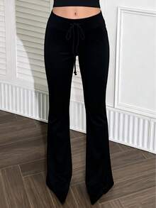 LovelyWholesale Pantaloni casual da donna con laccio e strass, eleganti, per l'autunno