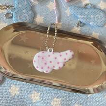Ins Mini Double-Sided PVC Star Wings Pendant Keychain Photo Album Bag Earphone Cover Decorative Lanyard Pendant - Mặt dây chuyền hình cánh chấm bi màu hồng - Xem 5