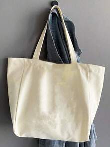 3/1pc Canvas Tote Bag, Thick Durable Daily Commuter DIY Design, Minimalist Elegant Bridesmaid Wedding Gift Bag, Large Capacity Travel Shopping - Beige - View 9