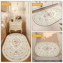 1pc Oval Floral Living Room Carpet, Rococo Flower Rug, Area Rug For Living Room, Small Area Rug, Mat, Circular Floral Decor For Home, Large Living Room Carpet, Living Room Home Decor, Room Decor, Washable Rug - Multicolor - View 3